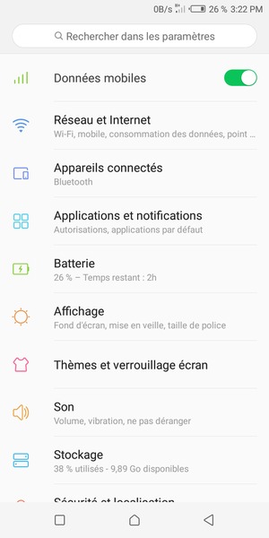 Sélectionnez Réseau et Internet
