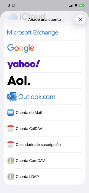 Seleccione Cuenta de Mail