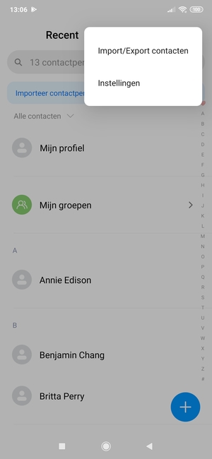 Selecteer Import/Export contacten