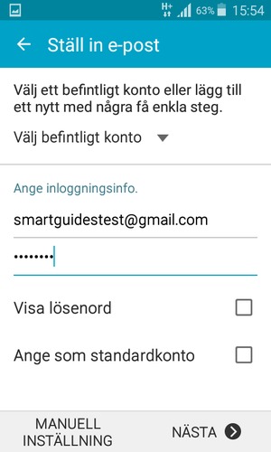 Ange din Gmail- eller Hotmail-adress och lösenord. Välj NÄSTA