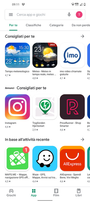 Seleziona la barra di ricerca