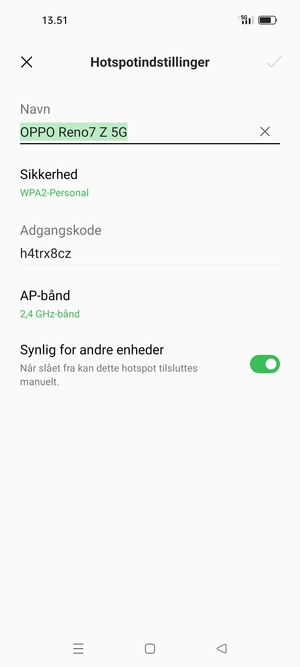 Indtast en Wi-Fi-hotspot adgangskode på minimum 8 tegn og vælg OK