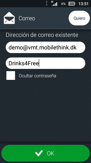 Introduzca su dirección de correo electrónico y contraseña. Seleccione OK