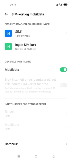 Velg SIM1 eller SIM2
