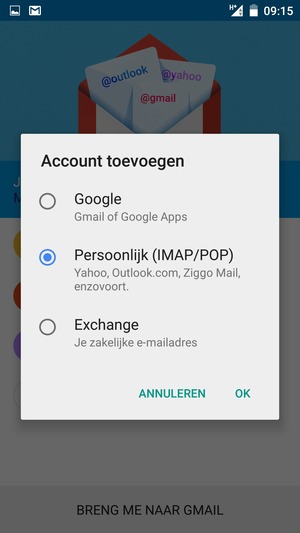 Selecteer Persoonlijk (IMAP/POP) en OK