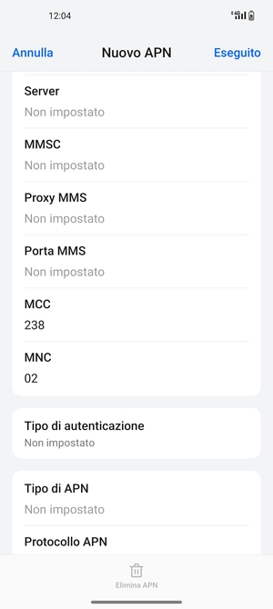 Scorri verso il basso e inserisci le informazioni di internet