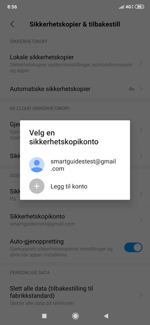 Velg sikkerhetskopi-kontoen din