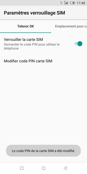 Votre code PIN de la carte SIM a été modifié