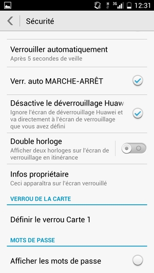 Si votre écran ressemble à ceci, sélectionnez Définir le verrou Card 1 ou Définir le verrou Card 2