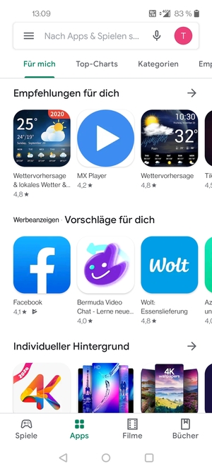 Wählen Sie die Suchleiste