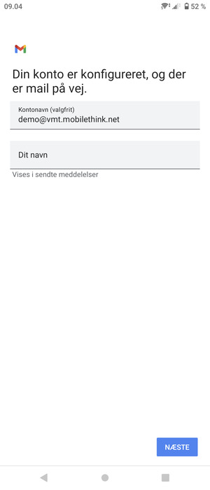 Giv din konto et navn og indtast dit navn. Vælg NÆSTE