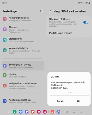 Voer uw Nieuwe pincode voor de SIM-kaart in en selecteer OK