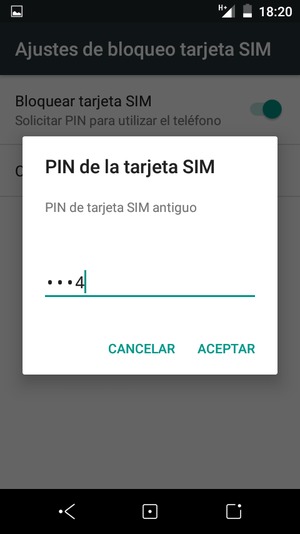Introduzca su PIN de tarjeta SIM antiguo y seleccione ACEPTAR