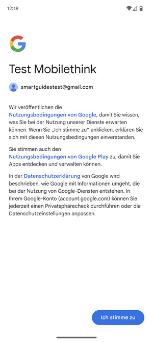 Wählen Sie Ich stimme zu