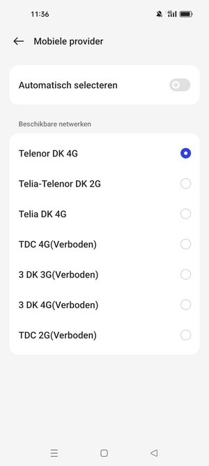 Selecteer een netwerkoperator uit de lijst