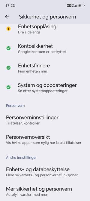 Bla til og velg Mer sikkerhet og personvern