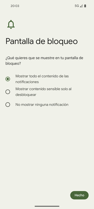 Seleccione la opción deseada y seleccione Hecho