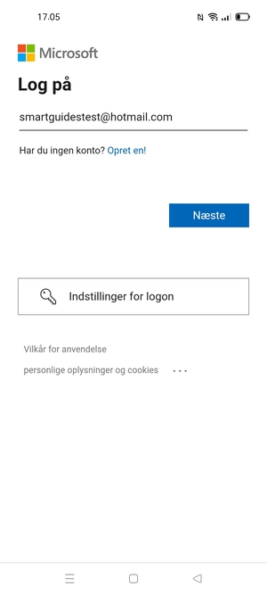 Indtast din e-mailadresse og vælg Næste