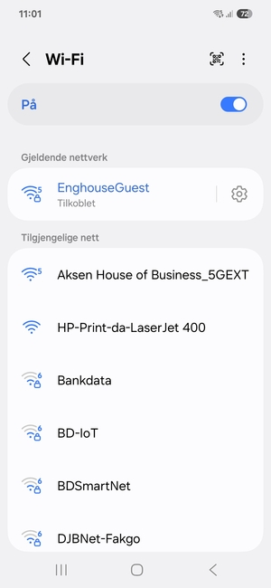 Du er nå koblet til Wi-Fi-nettverket