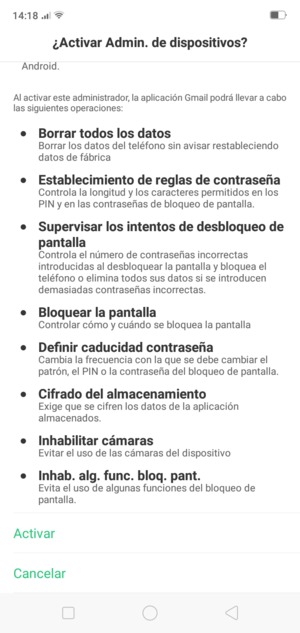 Desplácese y seleccione Activar