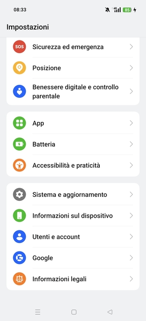 Scorri e seleziona Sistema e aggiomamento