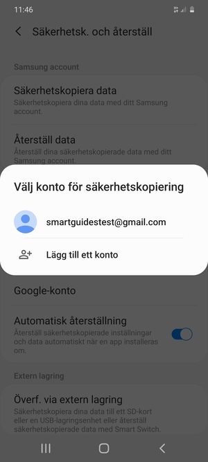 Tryck på ditt säkerhetskopieringskonto