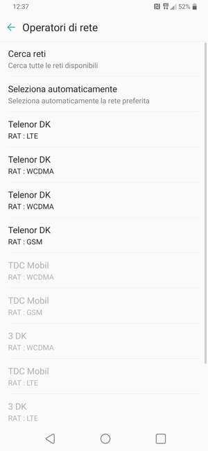 Seleziona un operatore di rete dall'elenco