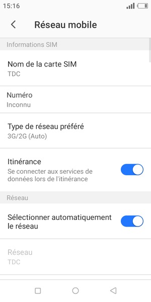 Sélectionnez Type de réseau préféré