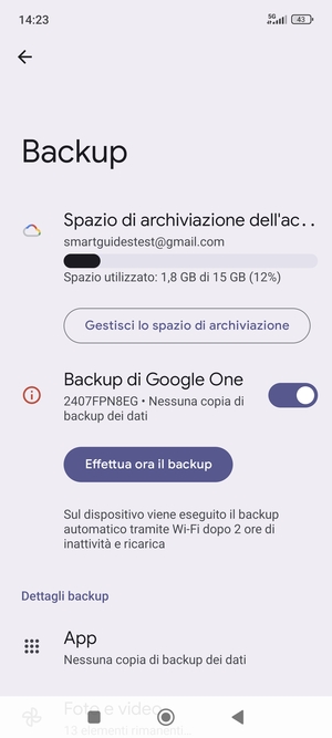 Seleziona Spazio di archivazione dell'account