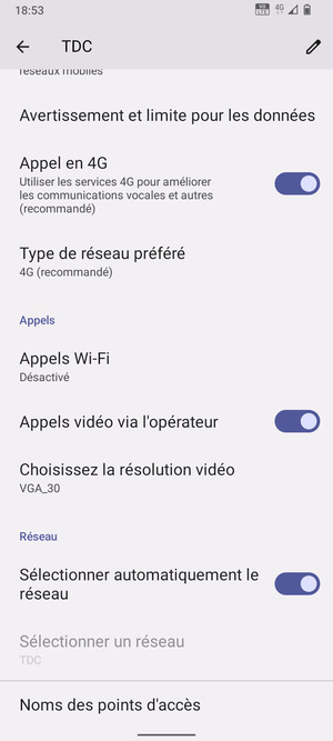 Faites défiler et sélectionnez Type de réseau préfére