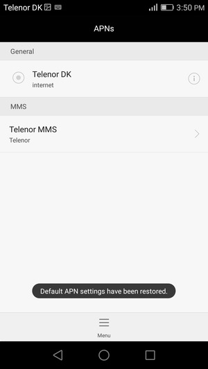 Your phone will reset to default Internet and MMS settings