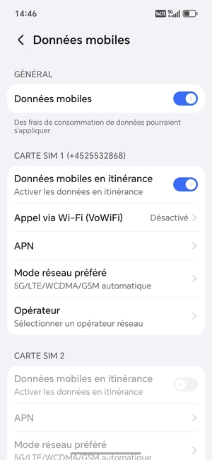 Activer ou désactiver Données mobiles en itinérance