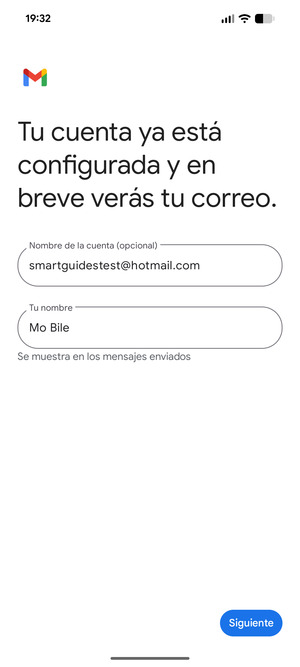 Déle a su cuenta un nombre y escriba su nombre. Seleccione Siguiente