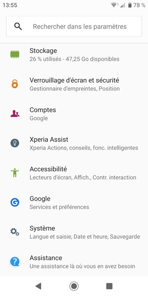 Faites défiler et sélectionnez Comptes