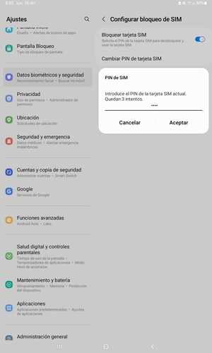 Introduzca su PIN de la tarjeta SIM actual y seleccione Aceptar