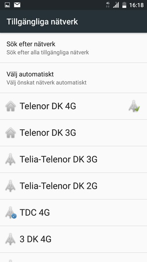 Välj en nätverksoperatör från listan