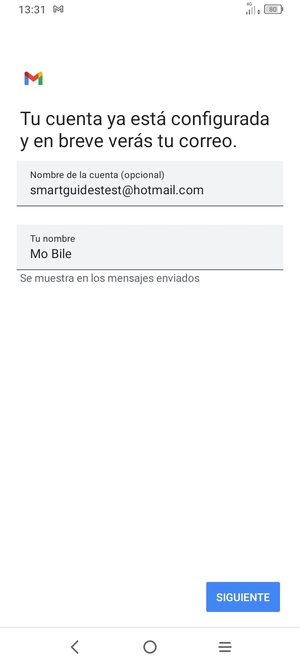 Déle a su cuenta un nombre y escriba su nombre. Seleccione SIGUIENTE