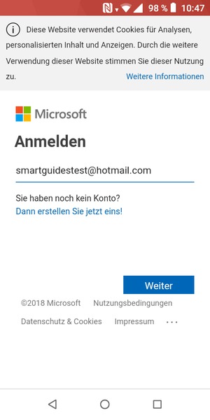 Geben Sie Ihre Hotmail Adresse ein und wählen Sie Weiter