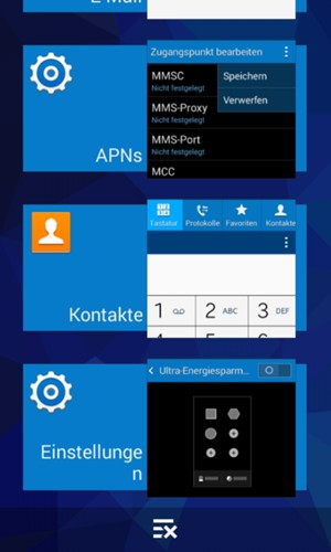 Wählen Sie das Symbol Löschen, um alle laufende Apps zu schließen