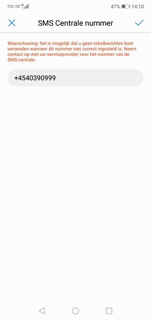 Voer het SMS Centrale nummer in en selecteer OK