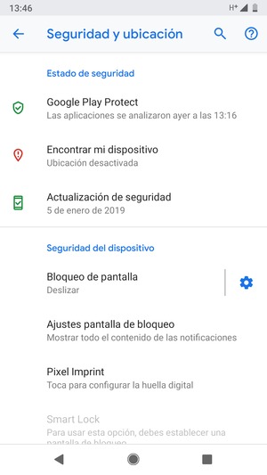 Para activar su bloqueo de pantalla, vaya al menú Seguridad y ubicación y seleccione Bloqueo de pantalla