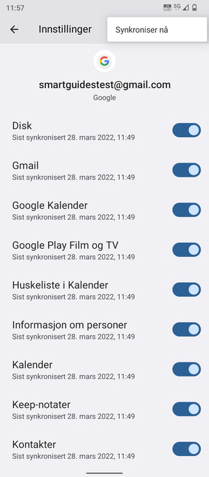 Velg Synkroniser nå
