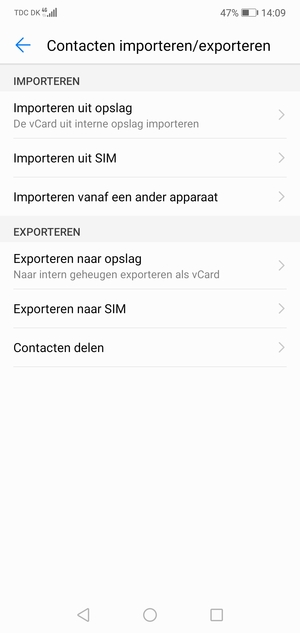 Selecteer Importeren uit SIM