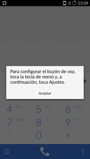 Si el correo de voz no está configurado, seleccione Aceptar