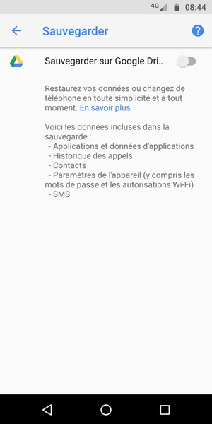 Activer le Sauvegarder sur Google Drive