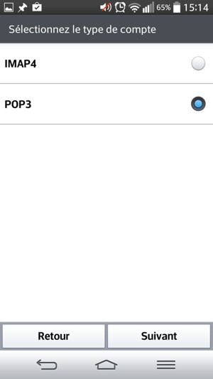Sélectionnez POP3 ou IMAP4 et sélectionnez Suivant