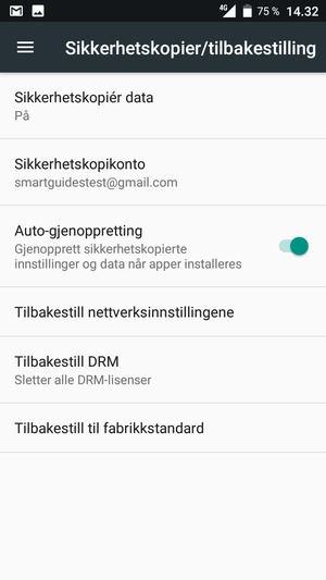 Velg Sikkerhetskopikonto