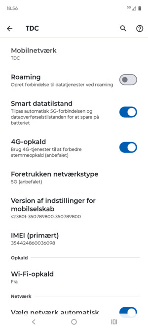 Scroll til og vælg Foretrukken netværkstype