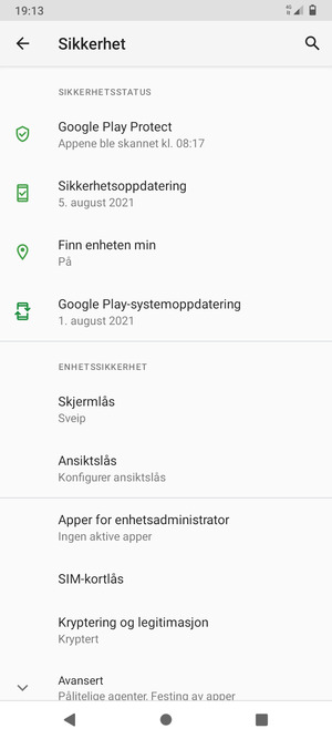 For å aktivere skjermlåsen, gå til Sikkerhet-menyen og velg Skjermlås