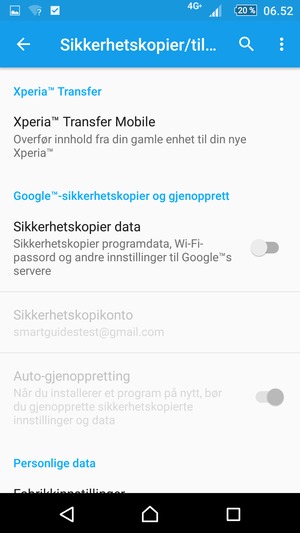 Slå på Sikkerhetskopier data